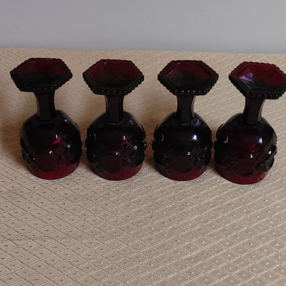 4 Vintage Avon Ruby Cape Cod 3 oz Wine Glasses Tea Light Candle Holder